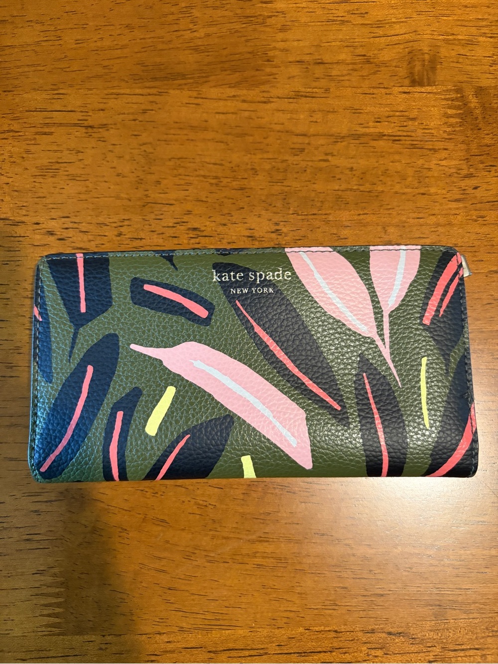 kate spade Green Floral Print Long Wallet with Pink & Navy Accents